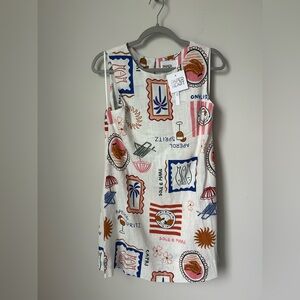 Paper Hearts Aperol Spritz Printed Linen Mini Dress Large